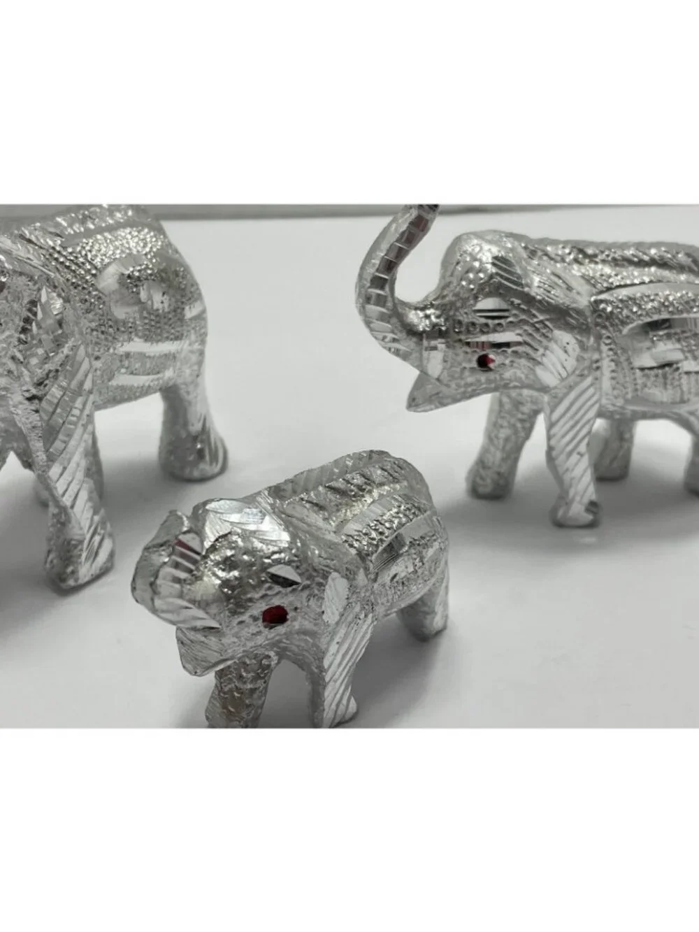 Vintage 3 Small Silver Elephants - possibly Aluminum - no makers mark - trunk up
